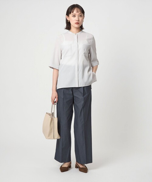 green label relaxing（グリーンレーベルリラクシング）の「［size SHORT/TALLあり］キチントボトムス カバー ワイド パンツ シャンブレー（スラックス・レディース・その他1・SHORT/36/TALL/38/40）」の6枚目の写真