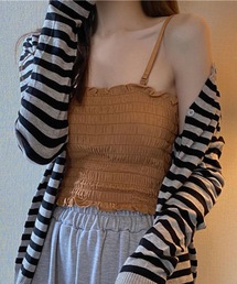 ソリッドカラー フリル シャーリング カップ付き キャミソール