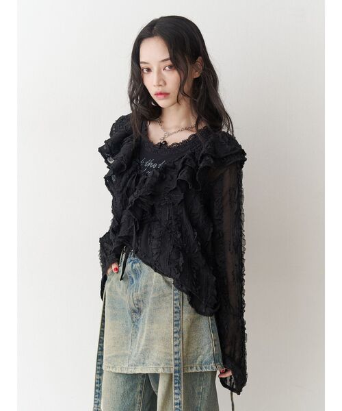 jouetie（ジュエティ）の「ラッフルフリルレースブラウス（シャツ/ブラウス・レディース・アイボリー/ブラック・MEDIUM）」の6枚目の写真