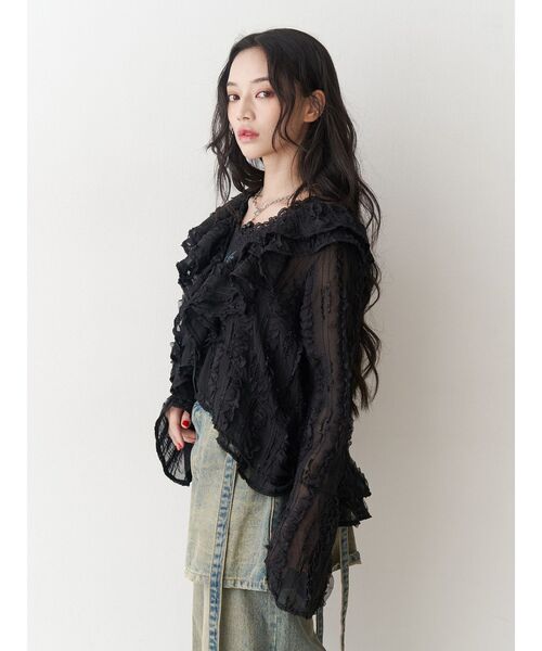 jouetie（ジュエティ）の「ラッフルフリルレースブラウス（シャツ/ブラウス・レディース・アイボリー/ブラック・MEDIUM）」の7枚目の写真