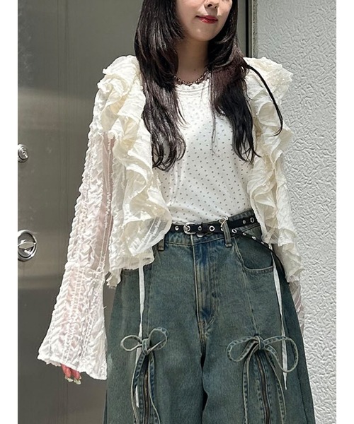jouetie（ジュエティ）の「ラッフルフリルレースブラウス（シャツ/ブラウス・レディース・アイボリー/ブラック・MEDIUM）」の2枚目の写真
