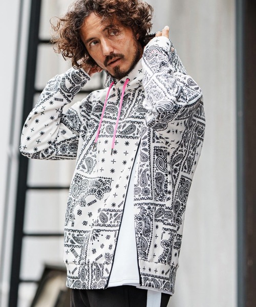 felkod(フィルコッド)の「mpa3927-Bandana Cardboard Knit Zip Accent Parka パーカー(F25F090)(パーカー・メンズ・ホワイト/ライトグレー/ブラック・S/M/L)」の1枚目の写真