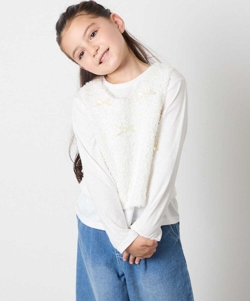 a.v.v（アーヴェヴェ）の「[120-160]リボンヤーンニットベストセット（ニット/セーター・キッズ・チャコールグレー/アイボリー・160/120/130/140/150）」の7枚目の写真