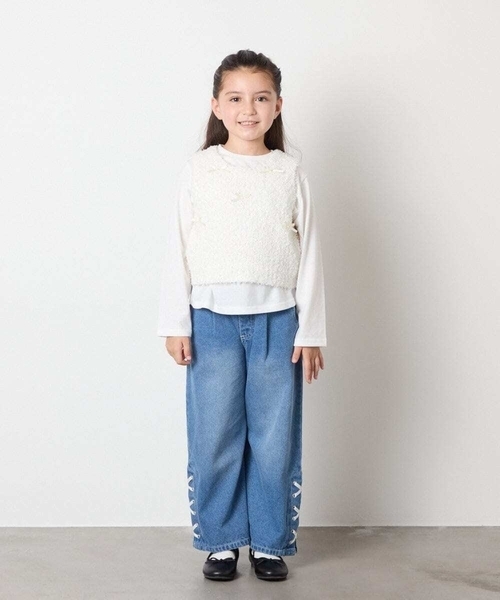 a.v.v（アーヴェヴェ）の「[120-160]リボンヤーンニットベストセット（ニット/セーター・キッズ・チャコールグレー/アイボリー・160/120/130/140/150）」の8枚目の写真