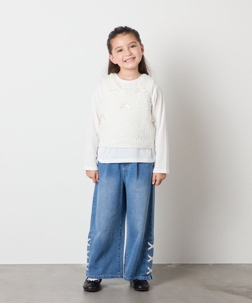 a.v.v（アーヴェヴェ）の「[120-160]リボンヤーンニットベストセット（ニット/セーター・キッズ・チャコールグレー/アイボリー・160/120/130/140/150）」の9枚目の写真