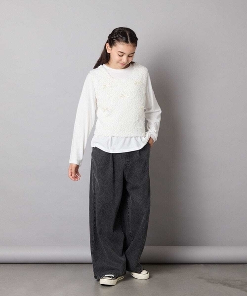 a.v.v（アーヴェヴェ）の「[120-160]リボンヤーンニットベストセット（ニット/セーター・キッズ・チャコールグレー/アイボリー・160/120/130/140/150）」の17枚目の写真