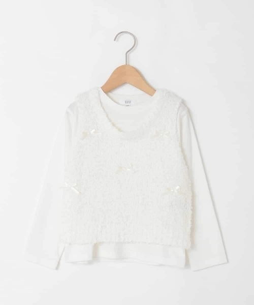 a.v.v（アーヴェヴェ）の「[120-160]リボンヤーンニットベストセット（ニット/セーター・キッズ・チャコールグレー/アイボリー・160/120/130/140/150）」の3枚目の写真