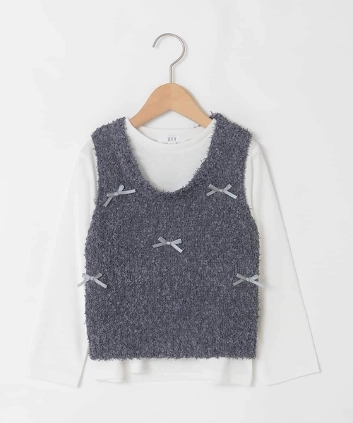 a.v.v（アーヴェヴェ）の「[120-160]リボンヤーンニットベストセット（ニット/セーター・キッズ・チャコールグレー/アイボリー・160/120/130/140/150）」の4枚目の写真