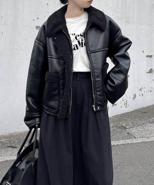 セール】フェイクレザー切替ボアショートブルゾン（その他アウター