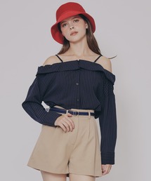 オフショルストライプブラウス