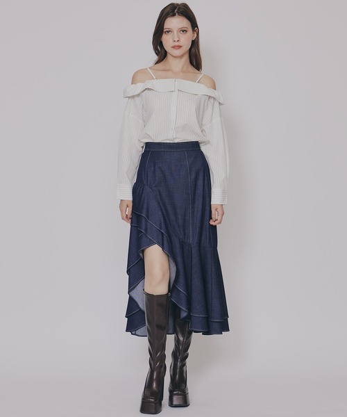 REDYAZEL（レディアゼル）の「オフショルストライプブラウス（シャツ/ブラウス・レディース・ブルー系その他4/ブラウン系その他4/ホワイト系その他5・FREE）」の22枚目の写真