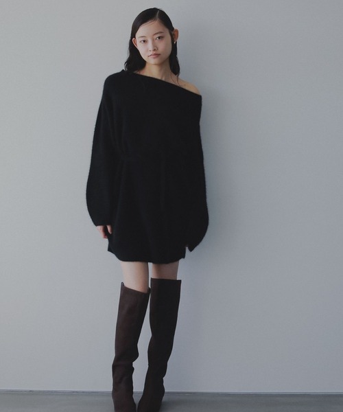 Nana　　ラクーンパールニットミニワンピース　ブラック FRAY I.D - FRAY I.Dフレイ アイディー ホリデーラクーンパールニット