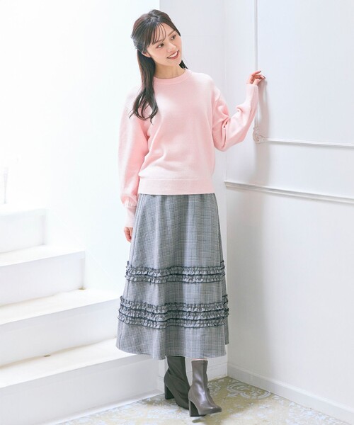 Feroux(フェルゥ)の「フレアギャザーチェック スカート(スカート・レディース・ダークブラウン系1/ホワイト系2・SMALL/MEDIUM)」の6枚目の写真