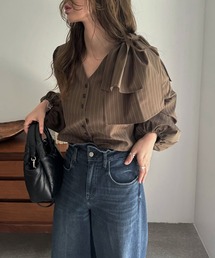 WILLFULLY | ribbon shoulder stripe short BL(シャツ/ブラウス)