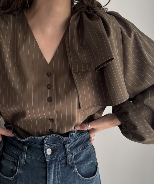 トップス ribbon shoulder stripe short BL WILLFULLY official web store（ウィルフリーコウシキツウハン