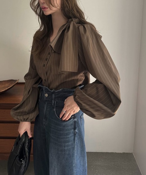 トップス ribbon shoulder stripe short BL WILLFULLY official web store（ウィルフリーコウシキツウハン