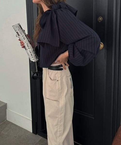 トップス ribbon shoulder stripe short BL ribbon shoulder stripe short BL（シャツ/ブラウス）｜WILLFULLY