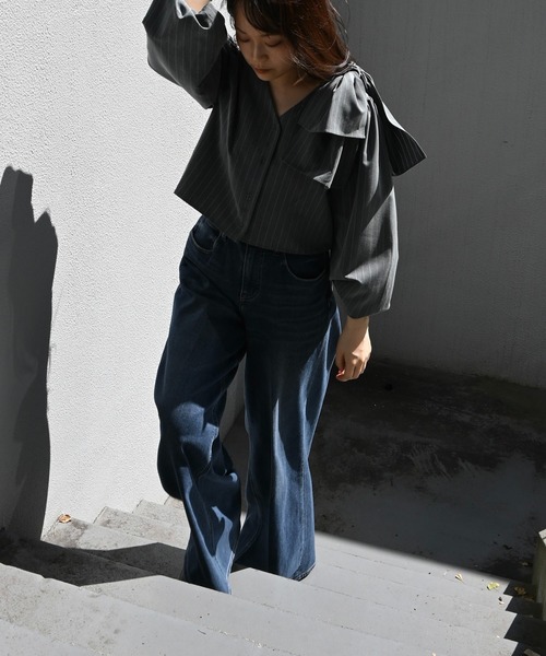 ribbon shoulder stripe short BL（シャツ/ブラウス）｜WILLFULLY