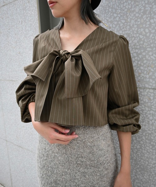 ribbon shoulder stripe short BL（シャツ/ブラウス