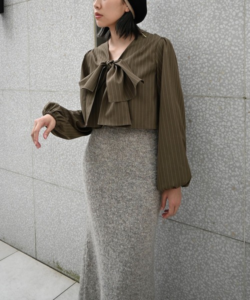 ribbon shoulder stripe short BL（シャツ/ブラウス