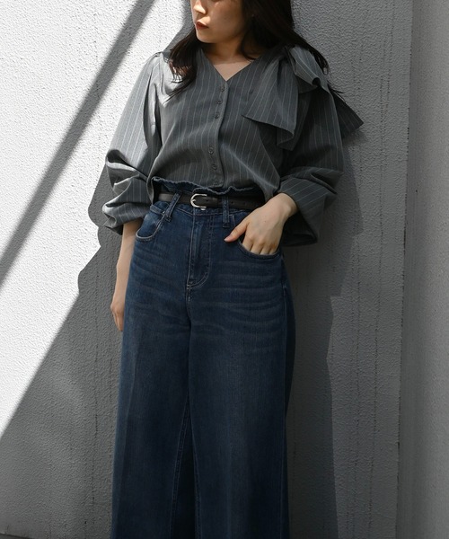 ribbon shoulder stripe short BL（シャツ/ブラウス）｜WILLFULLY