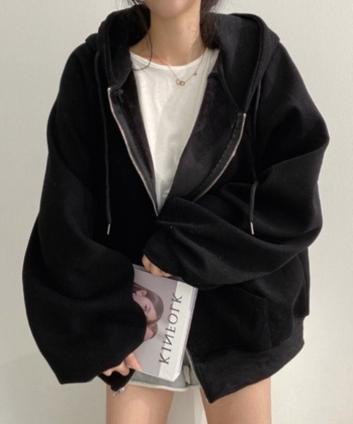 yuue' ( wear )(ユーイ)の「裏起毛オーバーサイズジップフーディー/パーカー(パーカー・レディース・アイボリー/ブラック/グレー/グレイッシュベージュ/チャコールグレー・FREE)」の3枚目の写真