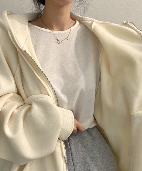 yuue' ( wear )(ユーイ)の「裏起毛オーバーサイズジップフーディー/パーカー(パーカー・レディース・アイボリー/ブラック/グレー/グレイッシュベージュ/チャコールグレー・FREE)」の22枚目の写真