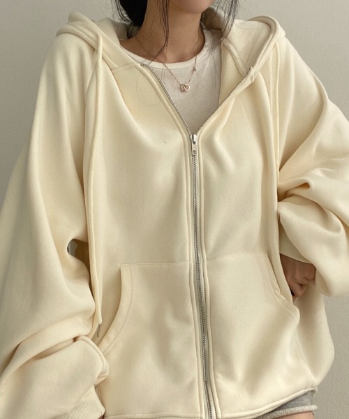 yuue' ( wear )(ユーイ)の「裏起毛オーバーサイズジップフーディー/パーカー(パーカー・レディース・アイボリー/ブラック/グレー/グレイッシュベージュ/チャコールグレー・FREE)」の20枚目の写真