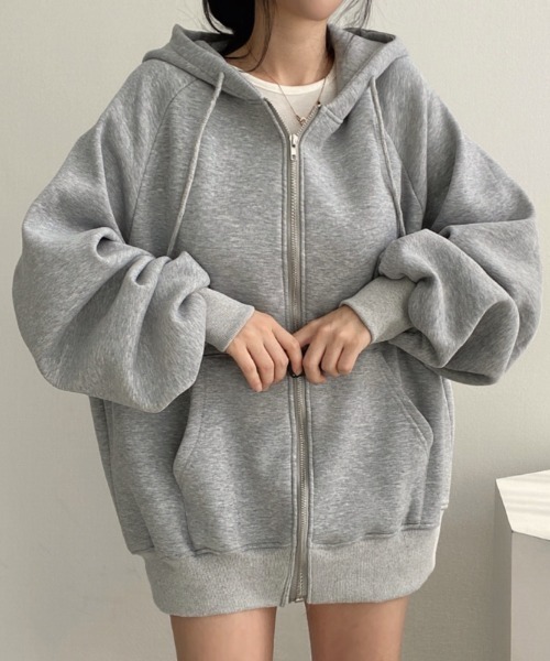 yuue' ( wear )(ユーイ)の「裏起毛オーバーサイズジップフーディー/パーカー(パーカー・レディース・アイボリー/ブラック/グレー/グレイッシュベージュ/チャコールグレー・FREE)」の14枚目の写真