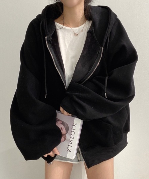 yuue' ( wear )(ユーイ)の「裏起毛オーバーサイズジップフーディー/パーカー(パーカー・レディース・アイボリー/ブラック/グレー/グレイッシュベージュ/チャコールグレー・FREE)」の10枚目の写真