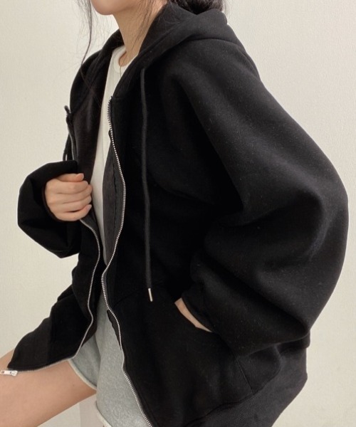 yuue' ( wear )(ユーイ)の「裏起毛オーバーサイズジップフーディー/パーカー(パーカー・レディース・アイボリー/ブラック/グレー/グレイッシュベージュ/チャコールグレー・FREE)」の16枚目の写真