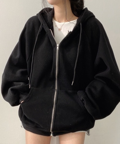 yuue' ( wear )(ユーイ)の「裏起毛オーバーサイズジップフーディー/パーカー(パーカー・レディース・アイボリー/ブラック/グレー/グレイッシュベージュ/チャコールグレー・FREE)」の13枚目の写真