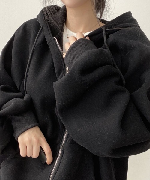 yuue' ( wear )(ユーイ)の「裏起毛オーバーサイズジップフーディー/パーカー(パーカー・レディース・アイボリー/ブラック/グレー/グレイッシュベージュ/チャコールグレー・FREE)」の7枚目の写真