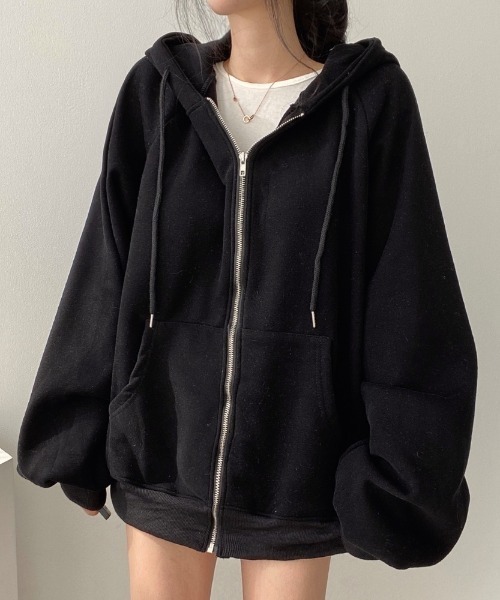 yuue' ( wear )(ユーイ)の「裏起毛オーバーサイズジップフーディー/パーカー(パーカー・レディース・アイボリー/ブラック/グレー/グレイッシュベージュ/チャコールグレー・FREE)」の19枚目の写真