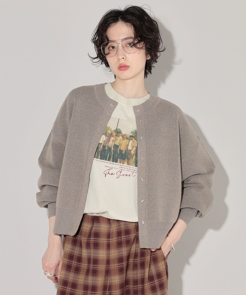 GEORGE'S（ジョージズ）の「スウエットライクカーデ（カーディガン/ボレロ・レディース・レッド/チャコールグレー/グレー/ベージュ/ネイビー/イエロー・MEDIUM/FREE）」の3枚目の写真