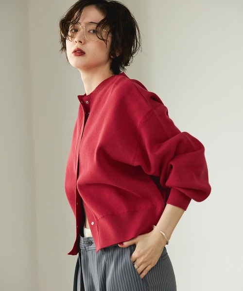 GEORGE'S（ジョージズ）の「スウエットライクカーデ（カーディガン/ボレロ・レディース・レッド/チャコールグレー/グレー/ベージュ/ネイビー/イエロー・MEDIUM/FREE）」の6枚目の写真