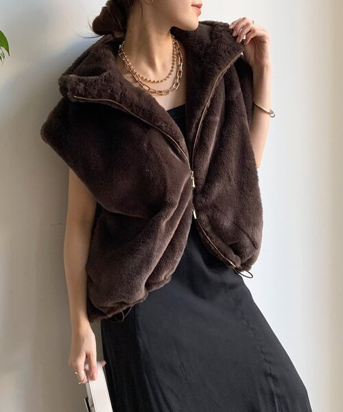 フェイクミンクフーディージレ（ベスト）｜DouDou（ドゥドゥ）の