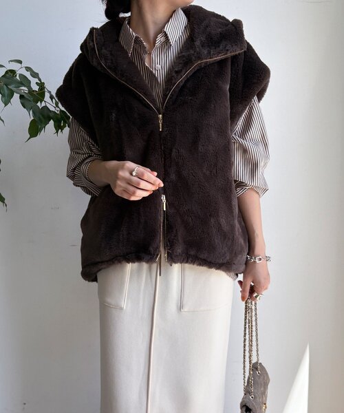 フェイクミンクフーディージレ（ベスト）｜DouDou（ドゥドゥ）の