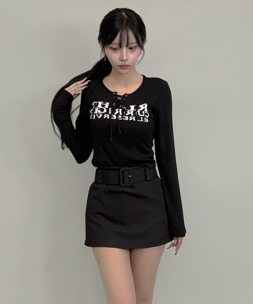 FOLLOWIN(フォロウィン)の「3color/ベルト付きサイドジップ台形ミニスカート【 インパン裏地付 】(スカート・レディース・ブラウン/ブラック/グレー・LARGE/MEDIUM/SMALL)」の4枚目の写真