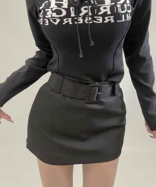FOLLOWIN(フォロウィン)の「3color/ベルト付きサイドジップ台形ミニスカート【 インパン裏地付 】(スカート・レディース・ブラウン/ブラック/グレー・LARGE/MEDIUM/SMALL)」の11枚目の写真