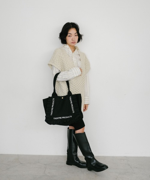 THEATRE PRODUCTS（シアタープロダクツ）の「コットンフリルトートバッグL（トートバッグ・レディース・アイボリー/ブラック・FREE）」の3枚目の写真