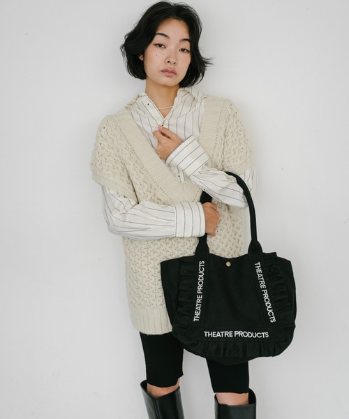 THEATRE PRODUCTS（シアタープロダクツ）の「コットンフリルトートバッグL（トートバッグ・レディース・アイボリー/ブラック・FREE）」の4枚目の写真