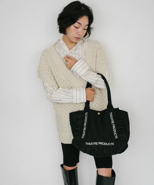 THEATRE PRODUCTS（シアタープロダクツ）の「コットンフリルトートバッグL（トートバッグ・レディース・アイボリー/ブラック・FREE）」の5枚目の写真