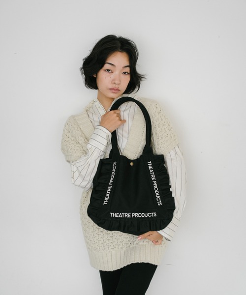 THEATRE PRODUCTS（シアタープロダクツ）の「コットンフリルトートバッグL（トートバッグ・レディース・アイボリー/ブラック・FREE）」の6枚目の写真