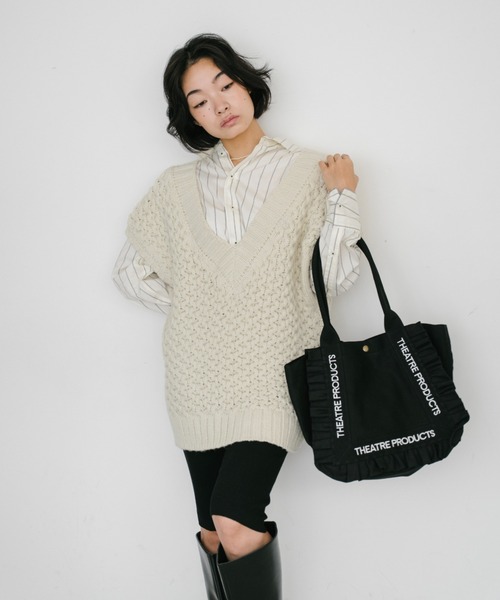 THEATRE PRODUCTS（シアタープロダクツ）の「コットンフリルトートバッグL（トートバッグ・レディース・アイボリー/ブラック・FREE）」の9枚目の写真