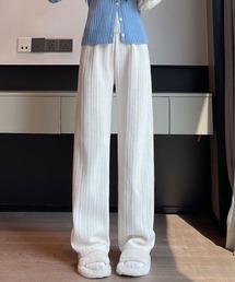 【裏起毛/大きいサイズ有】ゆったりワイドシルエット。ケーブル編み風リラックスイージーパンツ