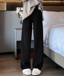 【裏起毛/大きいサイズ有】ゆったりワイドシルエット。ケーブル編み風リラックスイージーパンツ