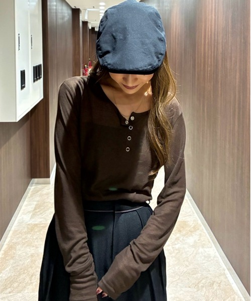 gossara(ゴサラ)の「【スタッフおすすめ】シアーリブヘンリーネックTOPS(Tシャツ/カットソー・レディース・ホワイト/杢グレー/ブラウン/ネイビー・FREE)」の3枚目の写真