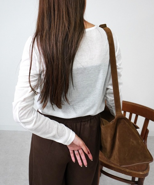 gossara(ゴサラ)の「【スタッフおすすめ】シアーリブヘンリーネックTOPS(Tシャツ/カットソー・レディース・ホワイト/杢グレー/ブラウン/ネイビー・FREE)」の6枚目の写真