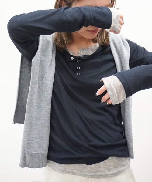 gossara(ゴサラ)の「【スタッフおすすめ】シアーリブヘンリーネックTOPS(Tシャツ/カットソー・レディース・ホワイト/杢グレー/ブラウン/ネイビー・FREE)」の19枚目の写真